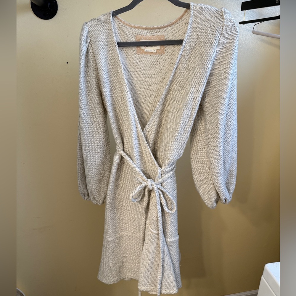 Anthropologie long-sleeve knit wrap dress constructed